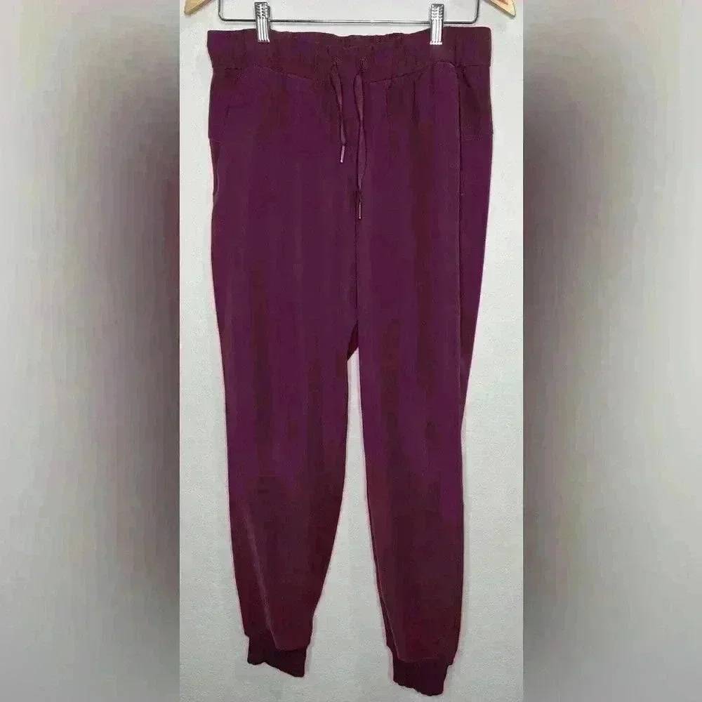Women's Maroon Jogger Pants - Stretch Drawstring Waist #23 - Picture 2 of 5